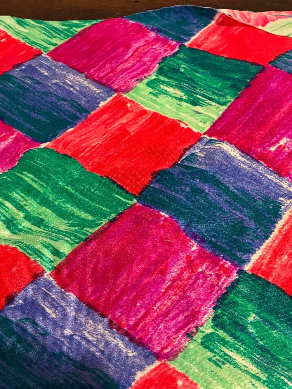VTG 70s Large Colored Squares Poly Spandex Swimwear Fabric Remnant 2/3 yd x 26"w